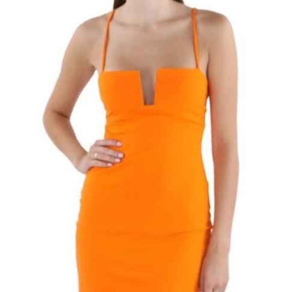 Susana Monaco Dresses & Skirts - Susana Monaco Women's Notched Square Neck Bodycon Dress XS in Orange Cocktail